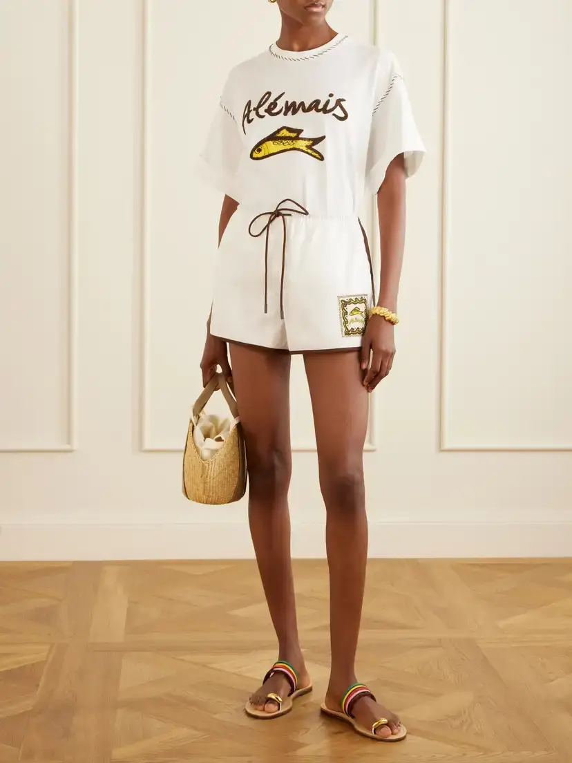 ALÉMAIS Scuba Embroidered Cotton-poplin Shorts | Thumbnail 2