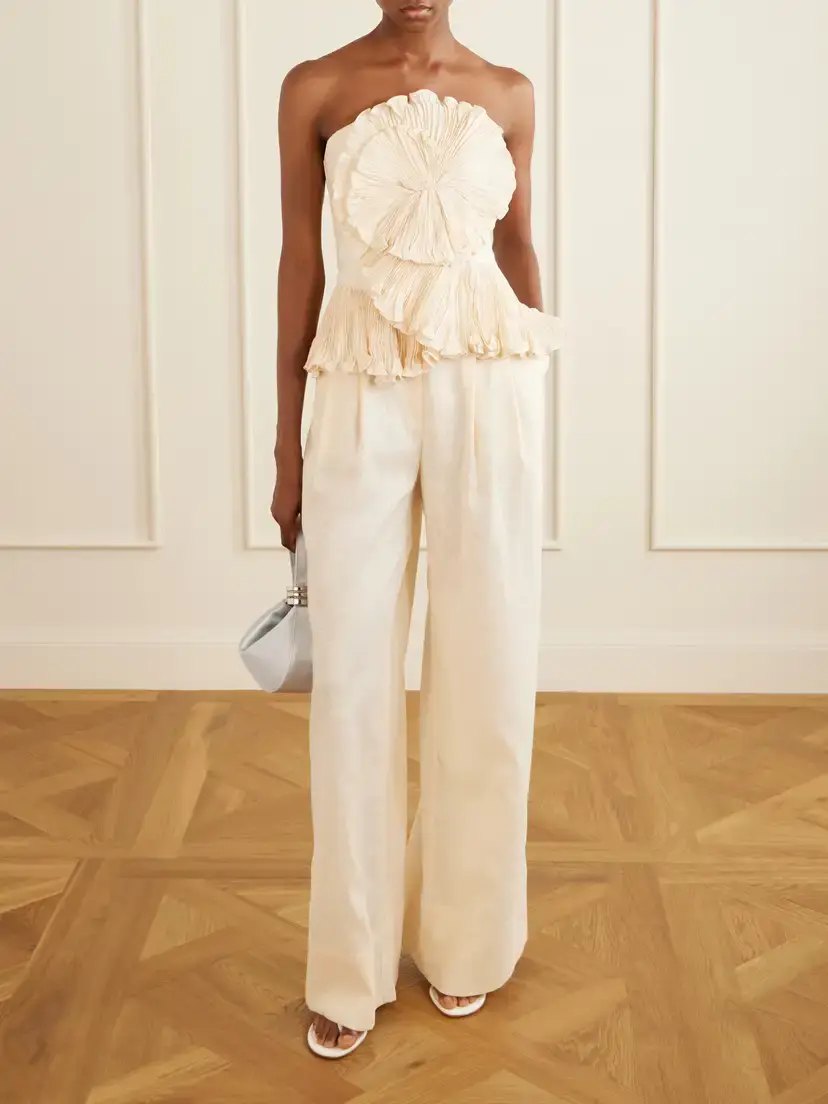 ANDRES OTALORA Imara Strapless Appliquéd Pleated Linen Top | Thumbnail 2 ANDRES OTALORA Imara Strapless Appliquéd Pleated Linen Top | Thumbnail 2