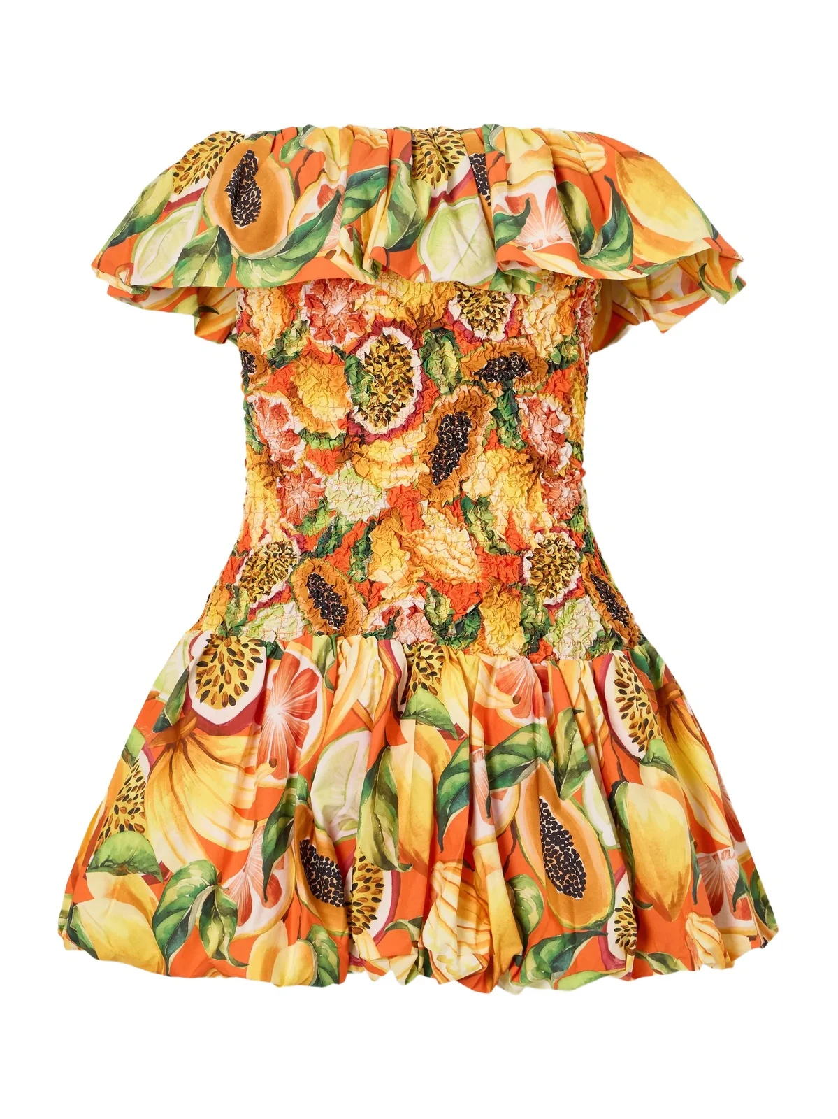 Strapless Ruffled Printed Shirred Cotton Mini Dress