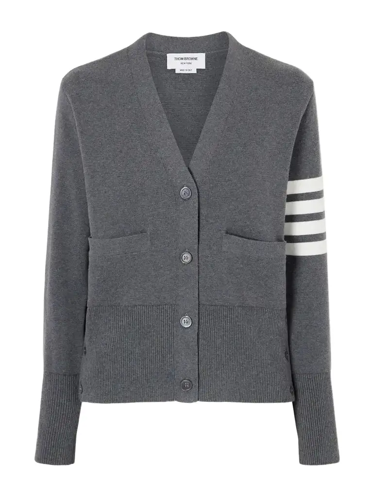 Thom Browne Grosgrain-trimmed Striped Cotton Cardigan | Image 1 Thom Browne Grosgrain-trimmed Striped Cotton Cardigan | Image 1