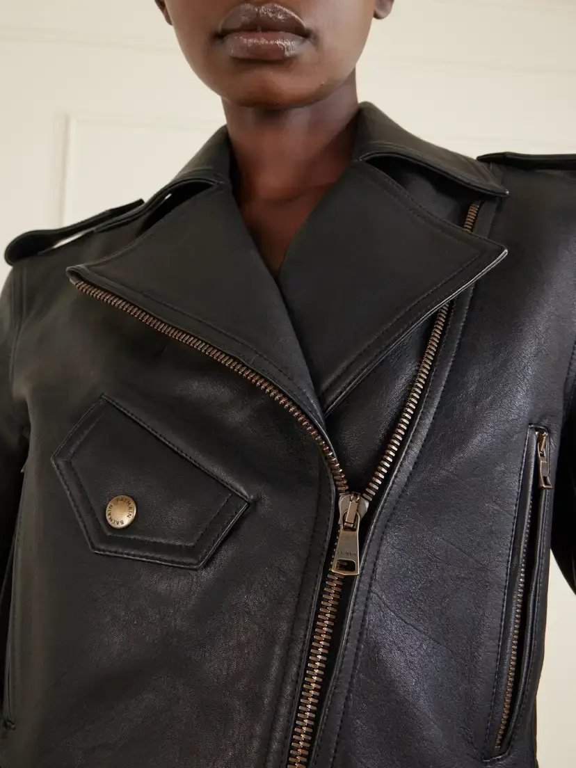 Balmain Cropped Belted Leather Biker Jacket | Thumbnail 5 Balmain Cropped Belted Leather Biker Jacket | Thumbnail 5