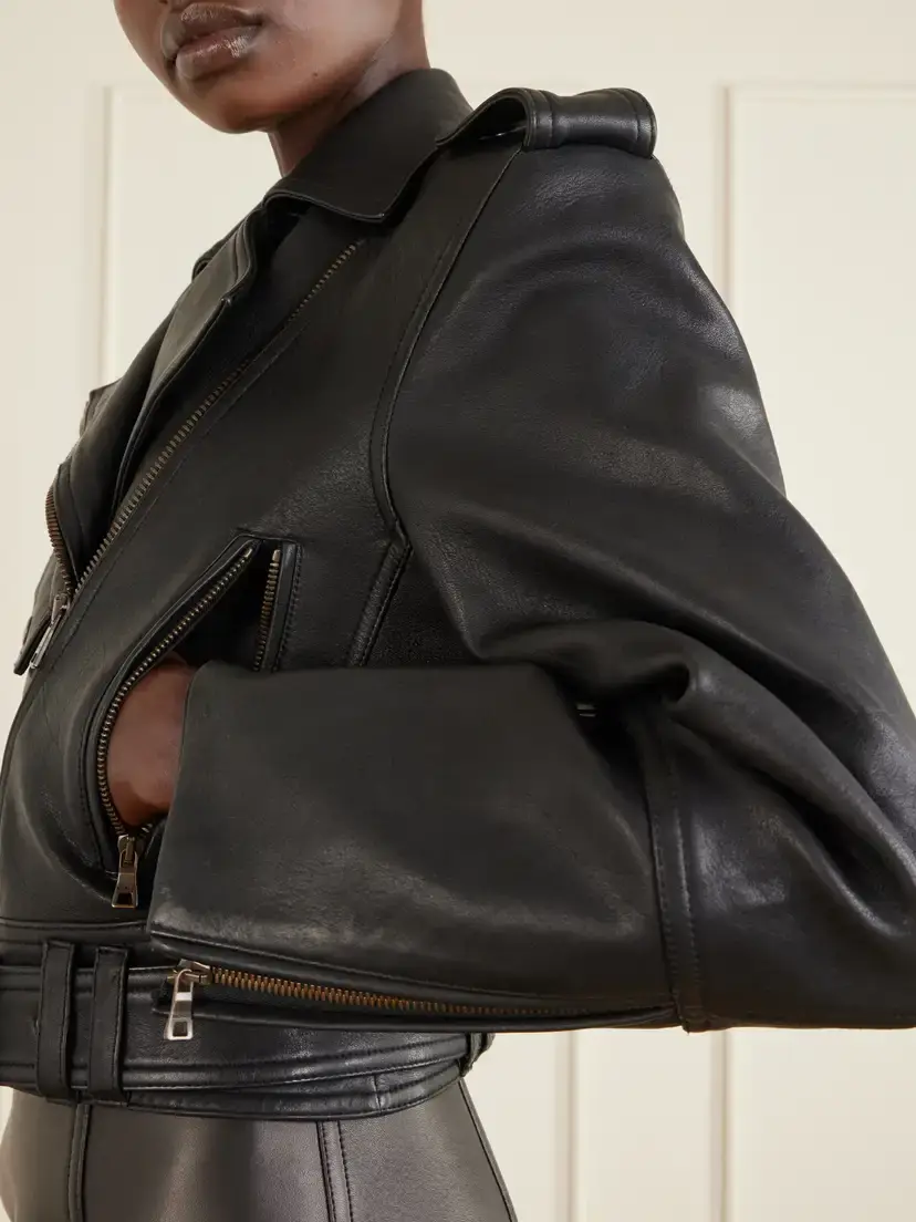 Balmain Cropped Belted Leather Biker Jacket | Thumbnail 6 Balmain Cropped Belted Leather Biker Jacket | Thumbnail 6