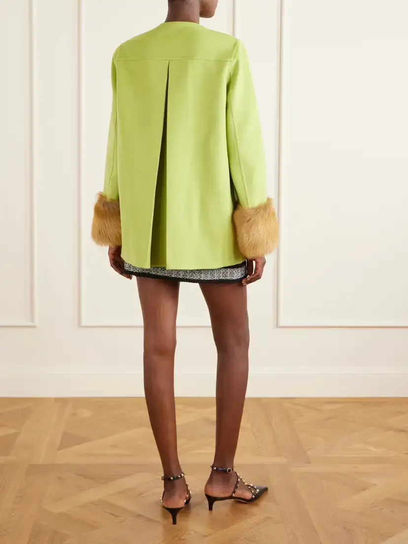 Valentino Garavani Shearling-trimmed Wool And Cashmere-blend Coat - Green | Thumbnail 3 Valentino Garavani Shearling-trimmed Wool And Cashmere-blend Coat - Green | Thumbnail 3