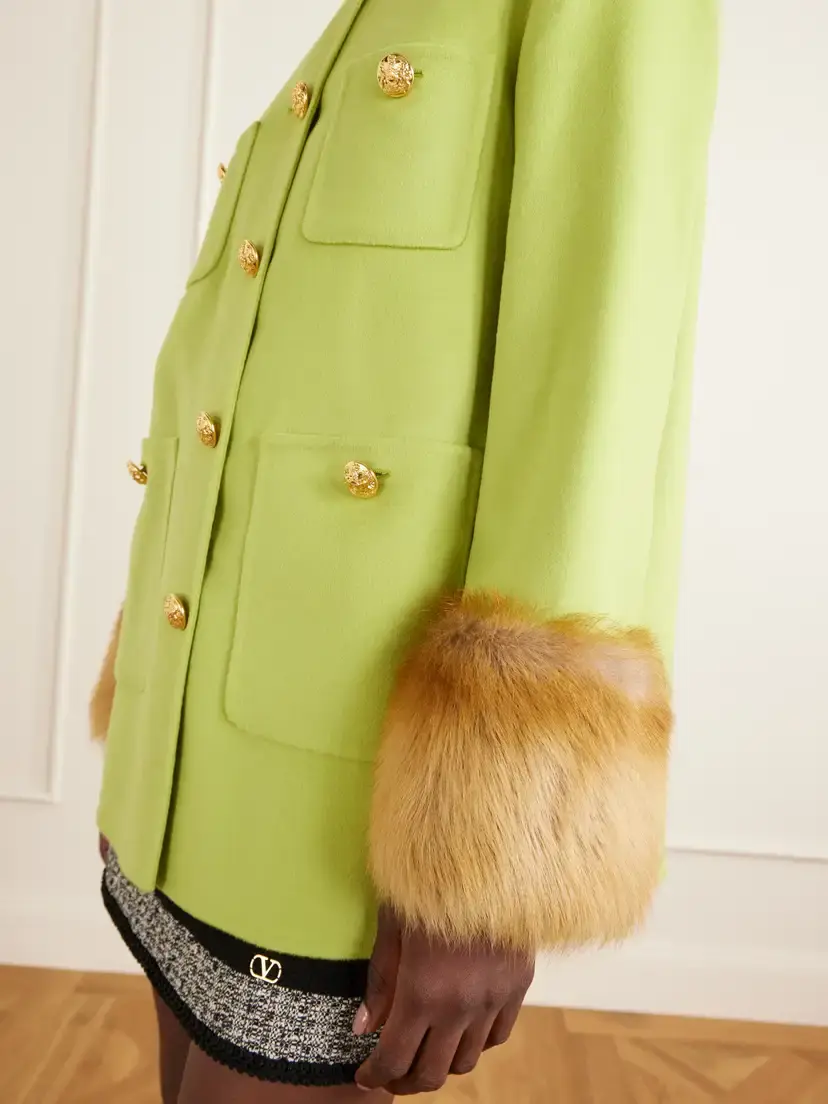 Valentino Garavani Shearling-trimmed Wool And Cashmere-blend Coat - Green | Thumbnail 4 Valentino Garavani Shearling-trimmed Wool And Cashmere-blend Coat - Green | Thumbnail 4