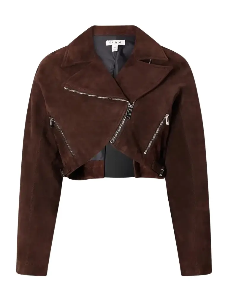 Alaïa Cropped Suede Biker Jacket | Image 1 Alaïa Cropped Suede Biker Jacket | Image 1