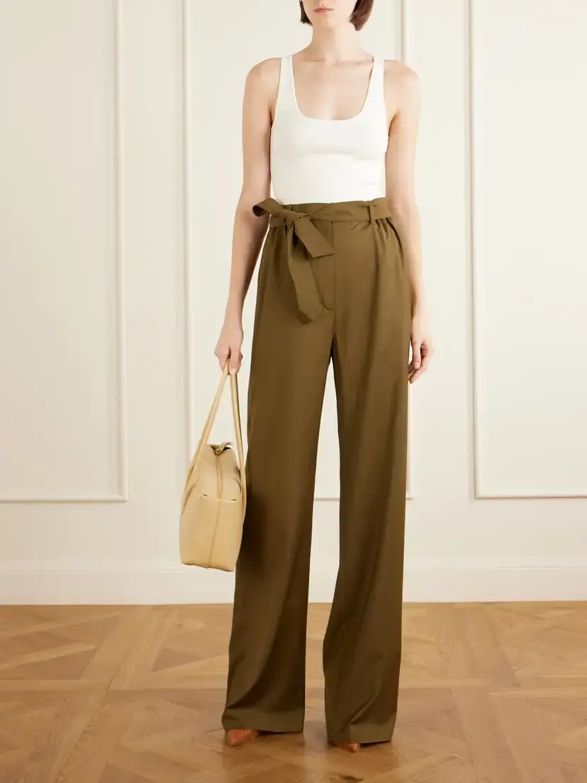 Max Mara Editto Belted Wool Grain De Poudre Wide-leg Pants | Thumbnail 2 Max Mara Editto Belted Wool Grain De Poudre Wide-leg Pants | Thumbnail 2