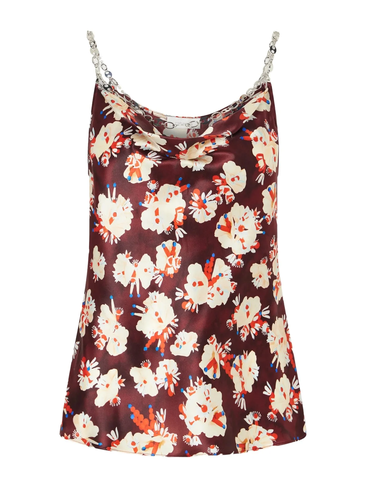 Chainmail-embellished Floral-print Silk Tank