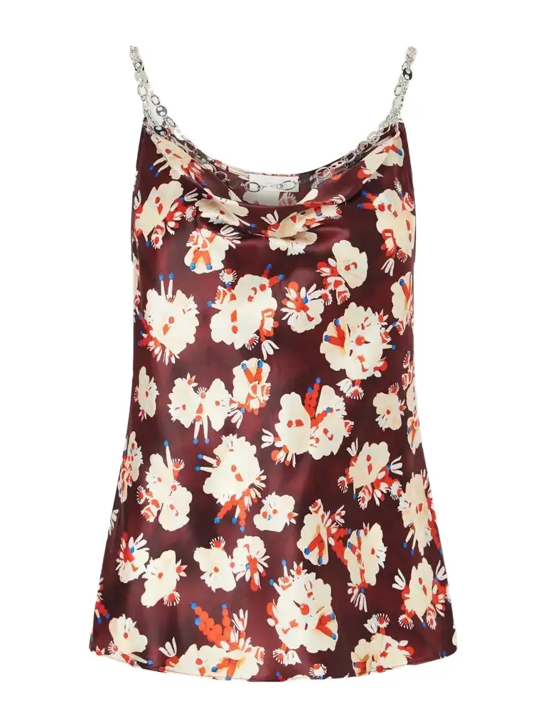 Rabanne Chainmail-embellished Floral-print Silk Tank | Image 1 Rabanne Chainmail-embellished Floral-print Silk Tank | Image 1
