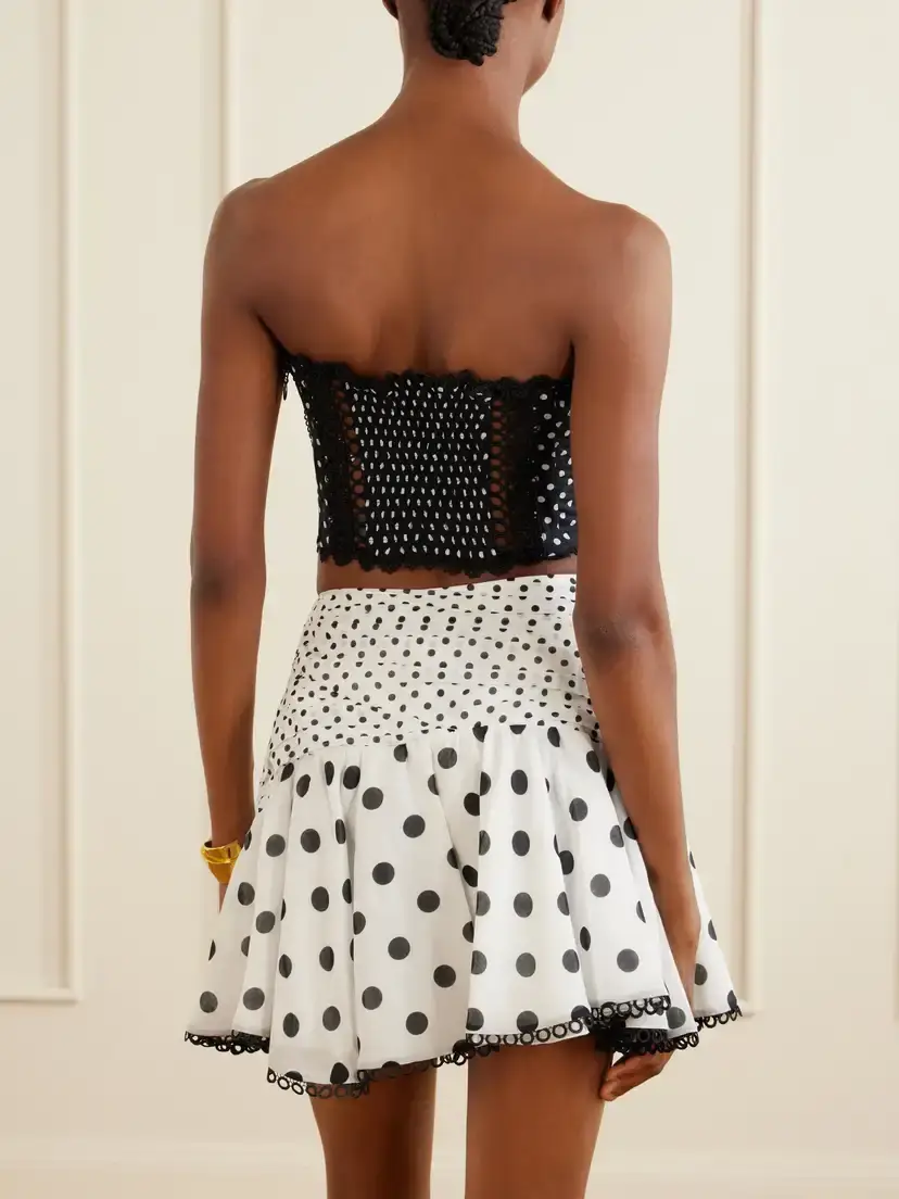Charo Ruiz Noira Ruched Guipure Lace-trimmed Polka-dot Cotton-blend Voile Mini Skirt | Thumbnail 3