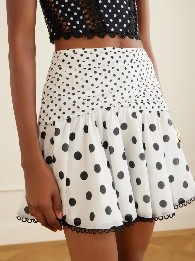 Charo Ruiz Noira Ruched Guipure Lace-trimmed Polka-dot Cotton-blend Voile Mini Skirt | Thumbnail 4