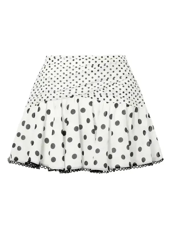 Noira Ruched Guipure Lace-trimmed Polka-dot Cotton-blend Voile Mini Skirt