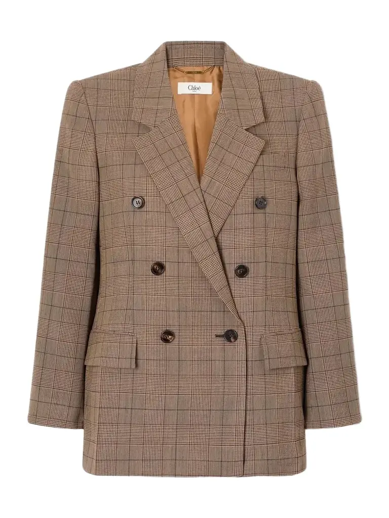 Chloé Double-breasted Checked Wool Blazer | Image 1 Chloé Double-breasted Checked Wool Blazer | Image 1