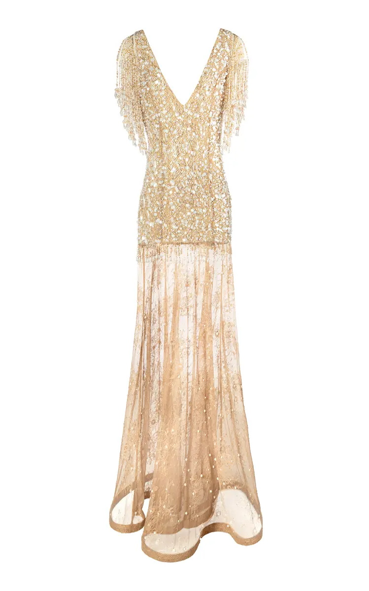 LA FUORI Lacey Nude Glow Embellished Mesh Gown | Thumbnail 5 LA FUORI Lacey Nude Glow Embellished Mesh Gown | Thumbnail 5