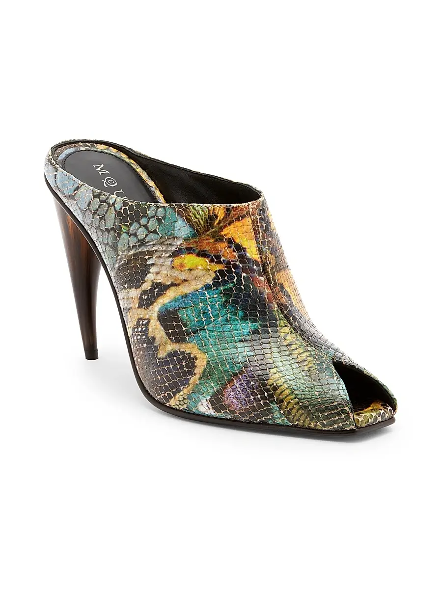 Alexander McQueen Women's Horn 105MM Embossed-Leather Peep Toe Mules | Thumbnail 3 Alexander McQueen Women's Horn 105MM Embossed-Leather Peep Toe Mules | Thumbnail 3