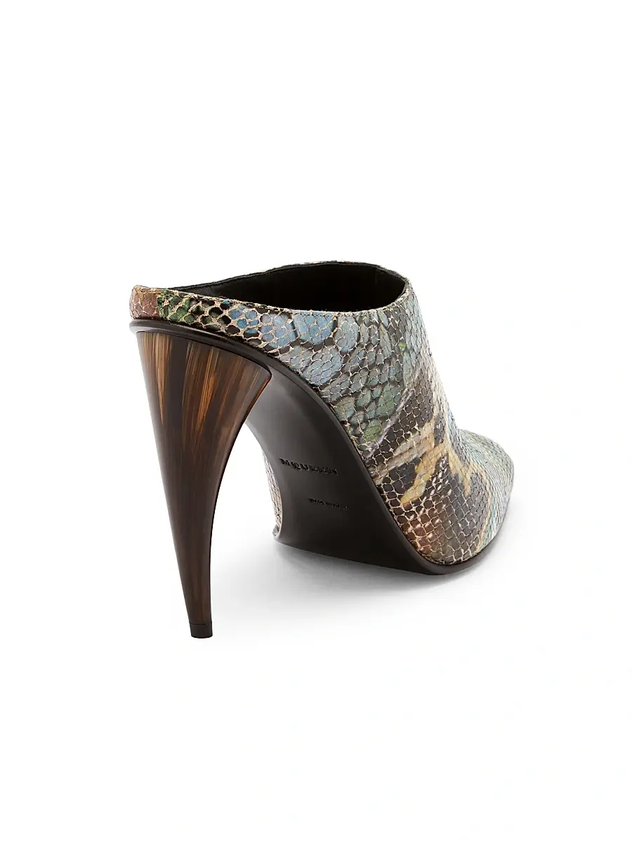 Alexander McQueen Women's Horn 105MM Embossed-Leather Peep Toe Mules | Thumbnail 4 Alexander McQueen Women's Horn 105MM Embossed-Leather Peep Toe Mules | Thumbnail 4