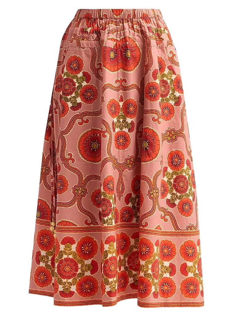 Cara Cara Women's Meret Printed Poplin Midi Skirt - Mod Floral Brick | Image 1 Cara Cara Women's Meret Printed Poplin Midi Skirt - Mod Floral Brick | Image 1