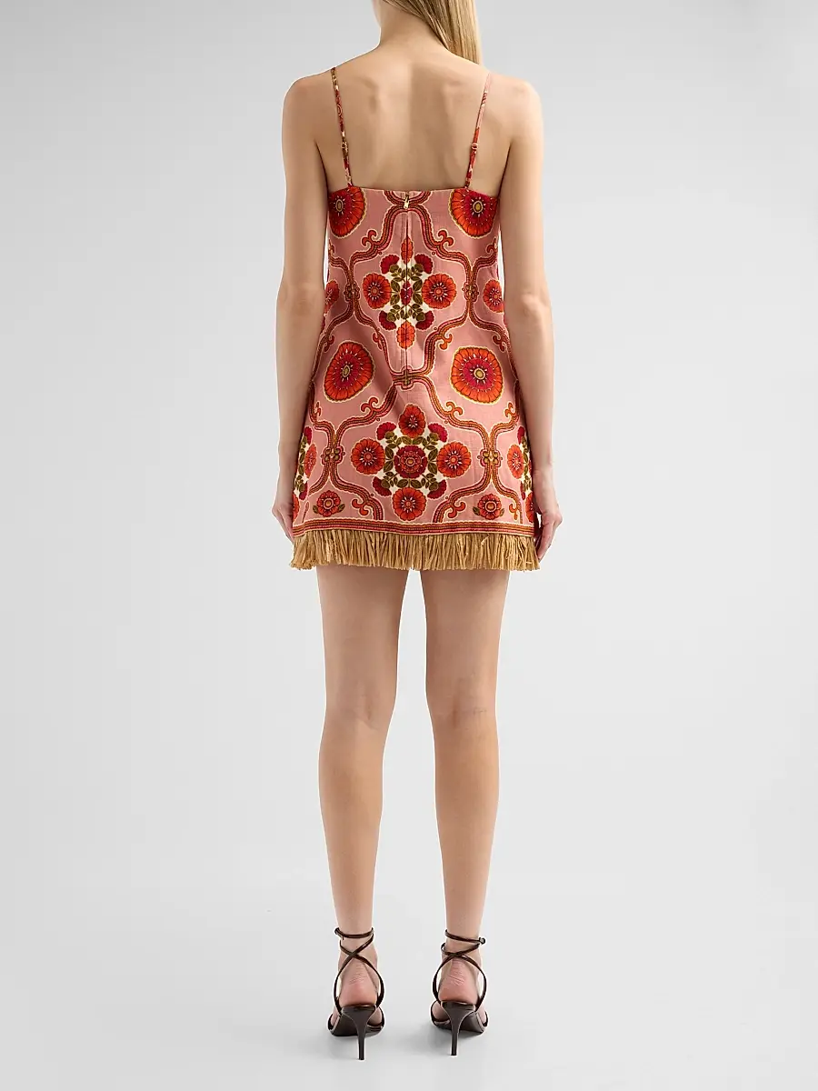 Cara Cara Women's Valencia Fringed Floral Linen Mini Dress | Thumbnail 3 Cara Cara Women's Valencia Fringed Floral Linen Mini Dress | Thumbnail 3