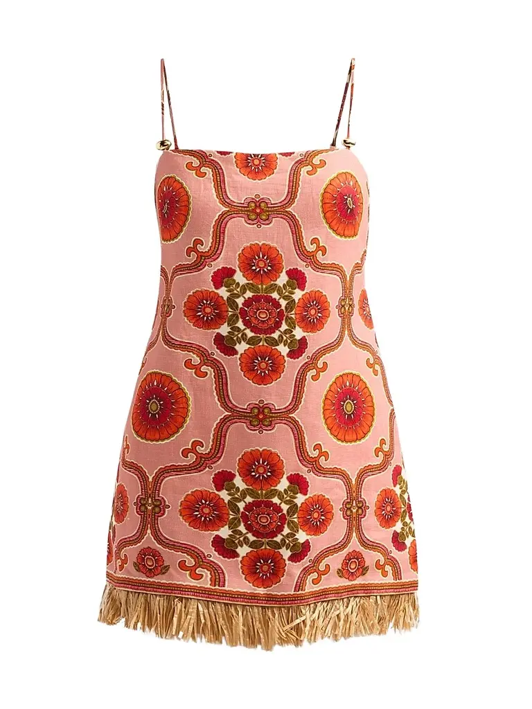 Cara Cara Women's Valencia Fringed Floral Linen Mini Dress - Mod Floral Brick - Size 12 | Image 1 Cara Cara Women's Valencia Fringed Floral Linen Mini Dress - Mod Floral Brick - Size 12 | Image 1