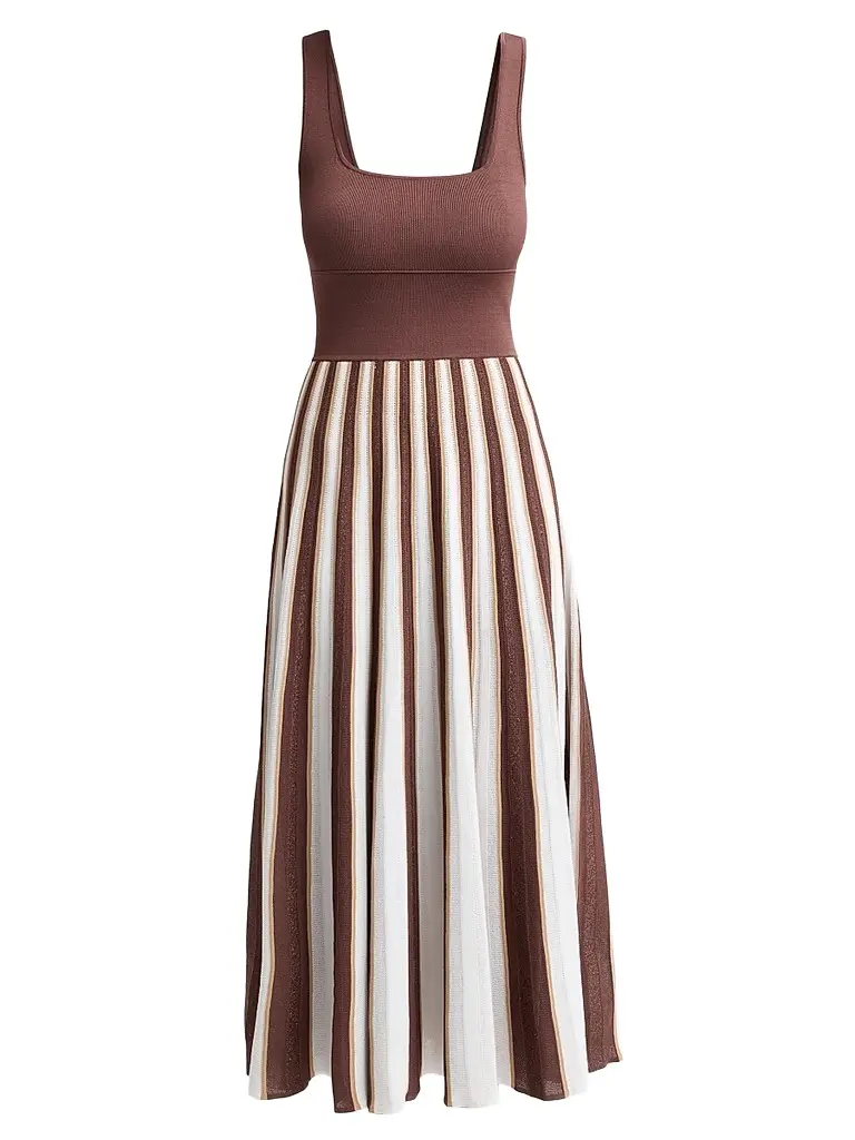 Cara Cara Women's Waverly Striped Skirt Midi Dress - Brown Ivory Stripe - Size XL | Image 1 Cara Cara Women's Waverly Striped Skirt Midi Dress - Brown Ivory Stripe - Size XL | Image 1