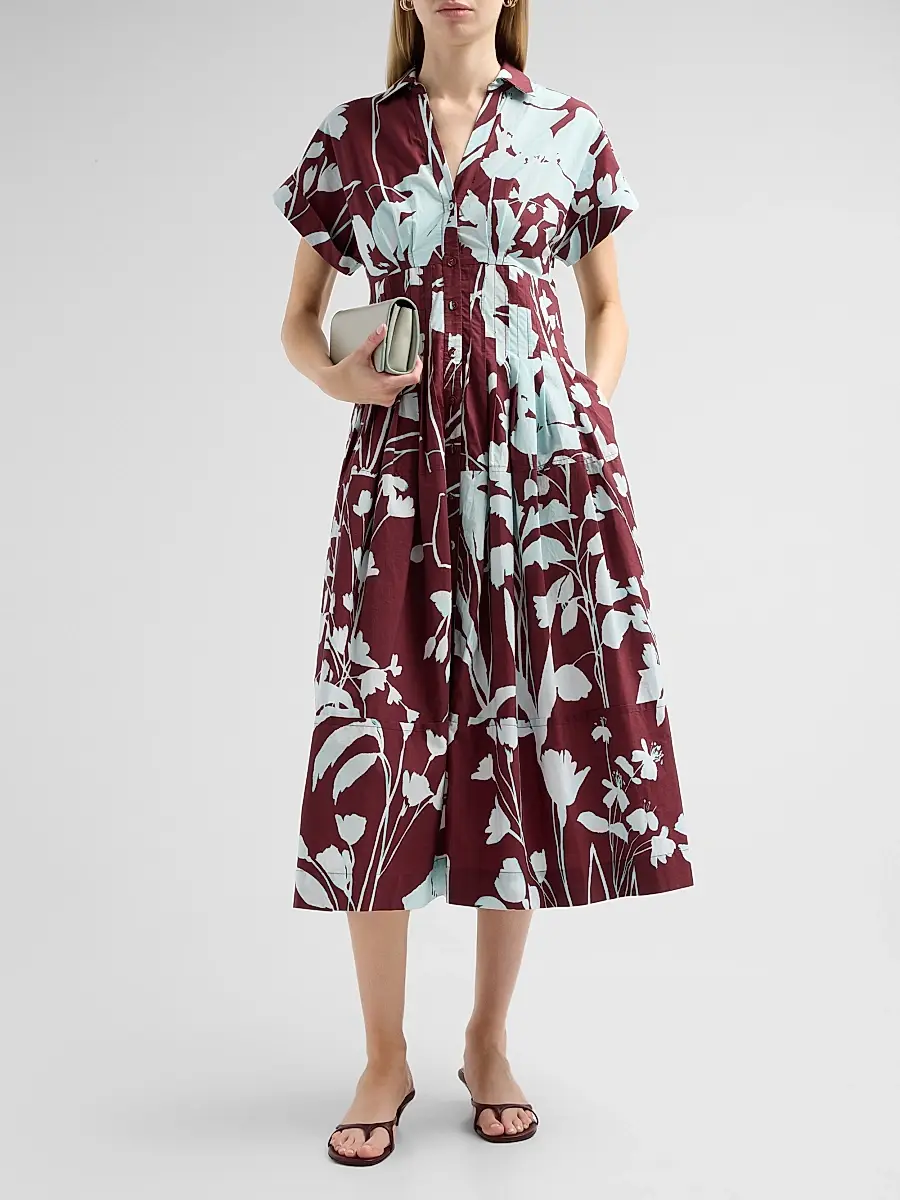 Cara Cara Women's Nash Printed Cotton Poplin Midi Shirtdress | Thumbnail 2 Cara Cara Women's Nash Printed Cotton Poplin Midi Shirtdress | Thumbnail 2