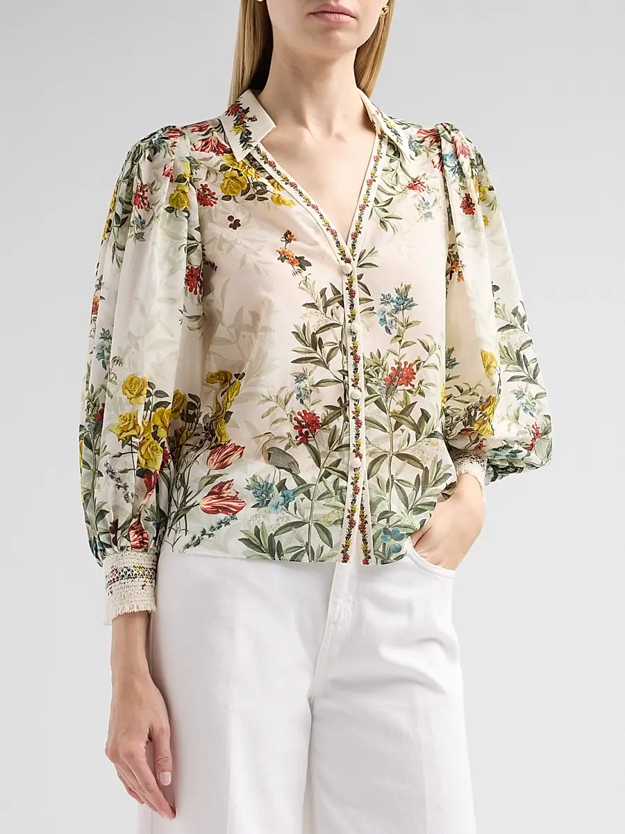 Alice + Olivia Women's Charis Printed Cotton-Silk Blouse | Thumbnail 4 Alice + Olivia Women's Charis Printed Cotton-Silk Blouse | Thumbnail 4