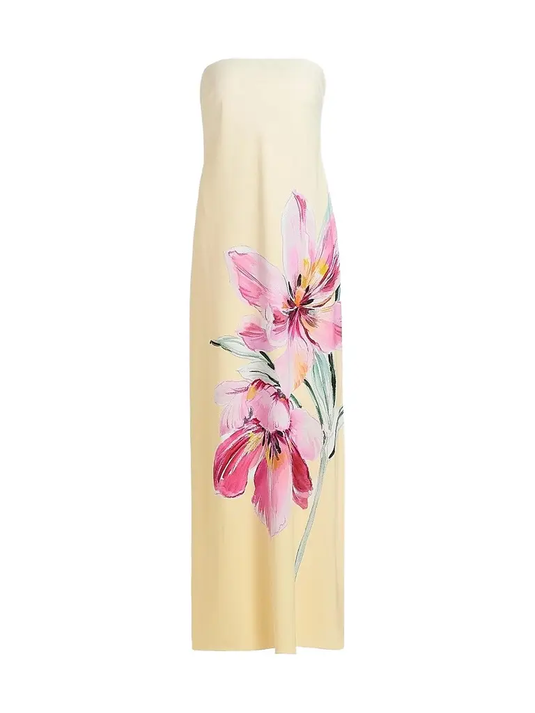 Milly Women's Vera Printed Strapless Maxi Dress - Pale Yellow Pink - Size 12 | Image 1 Milly Women's Vera Printed Strapless Maxi Dress - Pale Yellow Pink - Size 12 | Image 1