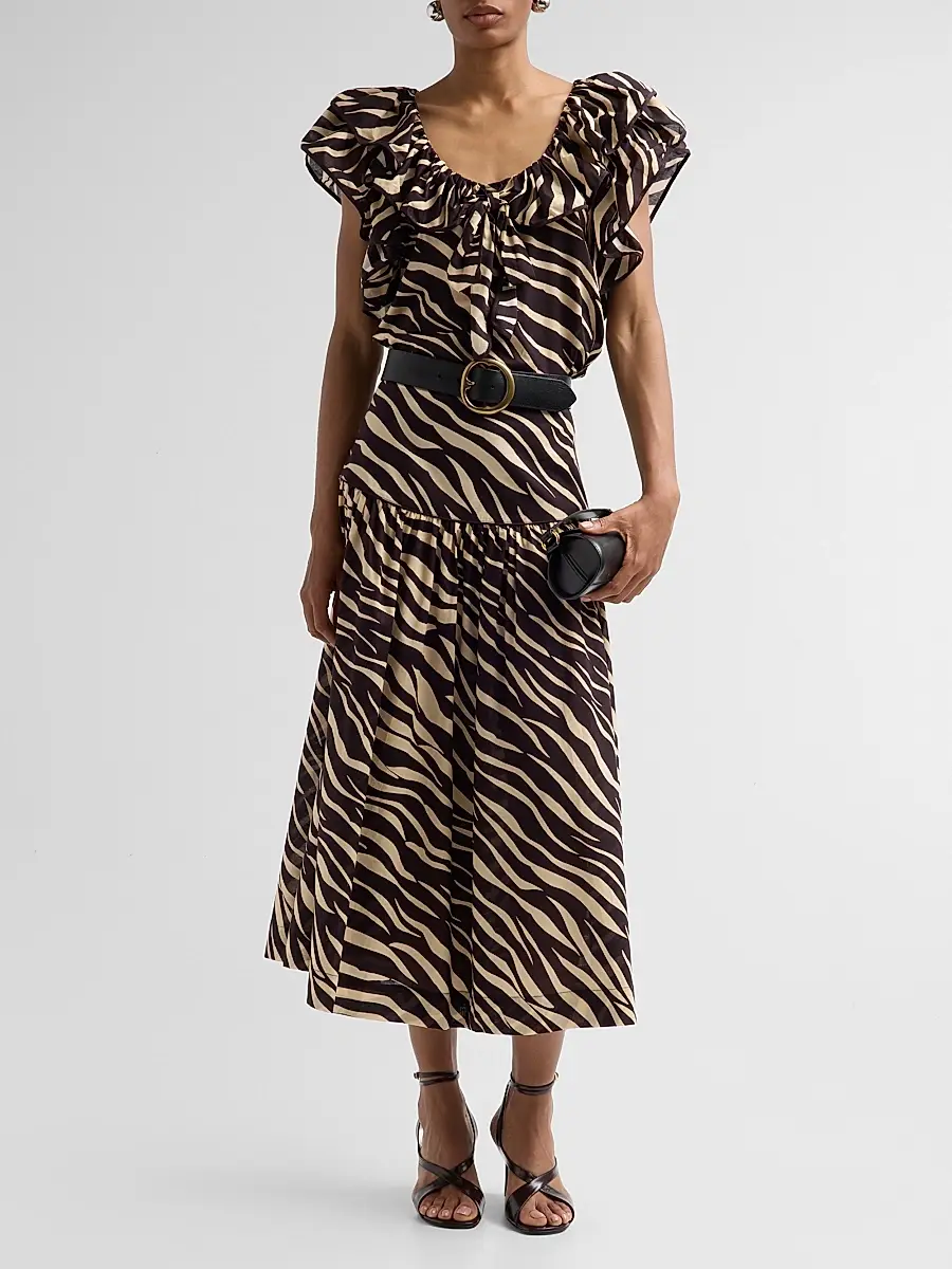 Ronny Kobo Women's Feyre Zebra-Striped Drop-Waist Skirt | Thumbnail 2