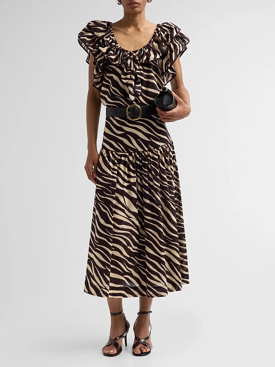Ronny Kobo Women's Aubrey Zebra-Print Cotton Ruffle Top | Thumbnail 2 Ronny Kobo Women's Aubrey Zebra-Print Cotton Ruffle Top | Thumbnail 2