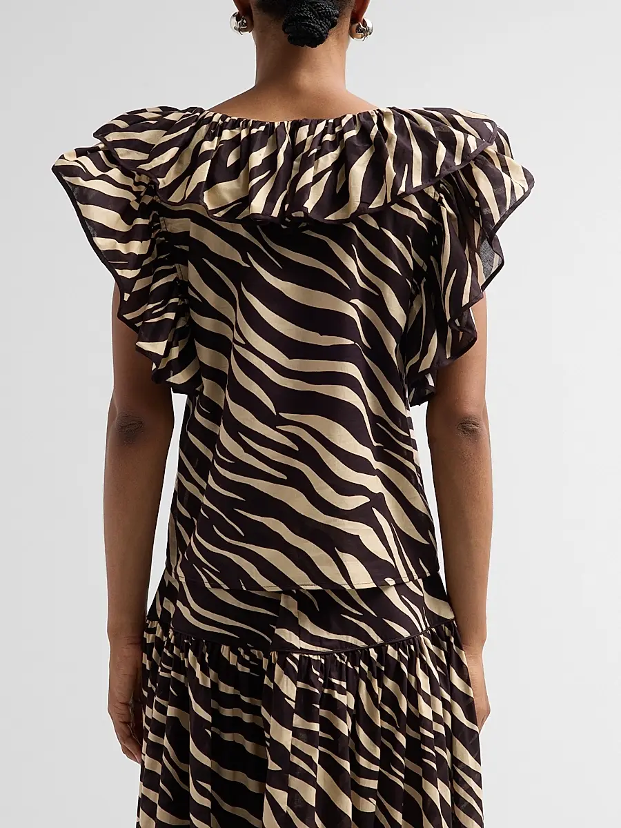 Ronny Kobo Women's Aubrey Zebra-Print Cotton Ruffle Top | Thumbnail 3 Ronny Kobo Women's Aubrey Zebra-Print Cotton Ruffle Top | Thumbnail 3