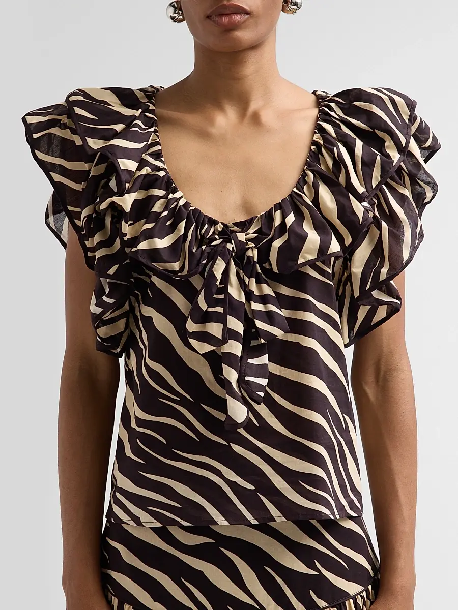 Ronny Kobo Women's Aubrey Zebra-Print Cotton Ruffle Top | Thumbnail 5 Ronny Kobo Women's Aubrey Zebra-Print Cotton Ruffle Top | Thumbnail 5