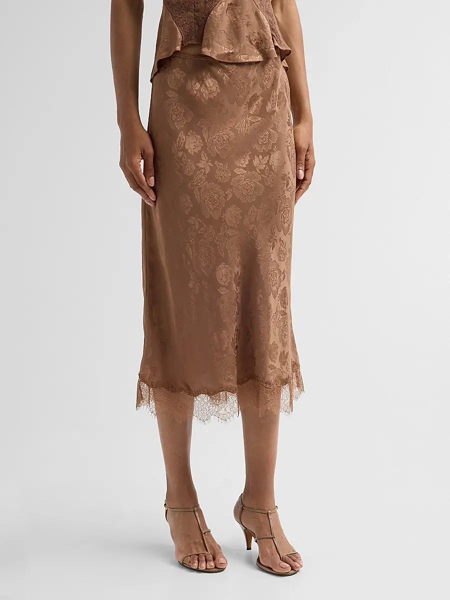 Ronny Kobo Women's Mina Floral Silk Lace-Trim Skirt | Thumbnail 4 Ronny Kobo Women's Mina Floral Silk Lace-Trim Skirt | Thumbnail 4