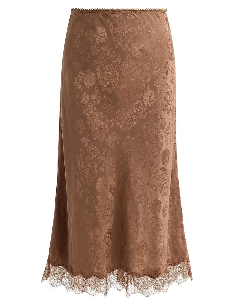 Ronny Kobo Women's Mina Floral Silk Lace-Trim Skirt - Brown - Size XL | Image 1 Ronny Kobo Women's Mina Floral Silk Lace-Trim Skirt - Brown - Size XL | Image 1