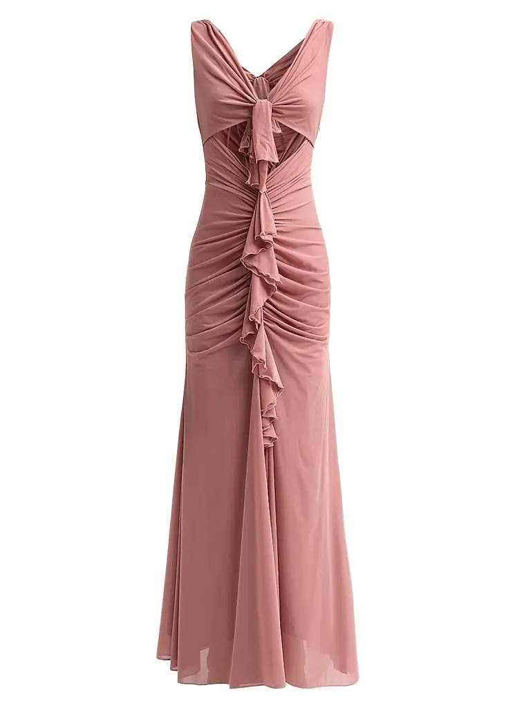 Ronny Kobo Women's Carnelian Ruffle Cut-Out Maxi Dress - Cameo Brown | Image 1 Ronny Kobo Women's Carnelian Ruffle Cut-Out Maxi Dress - Cameo Brown | Image 1