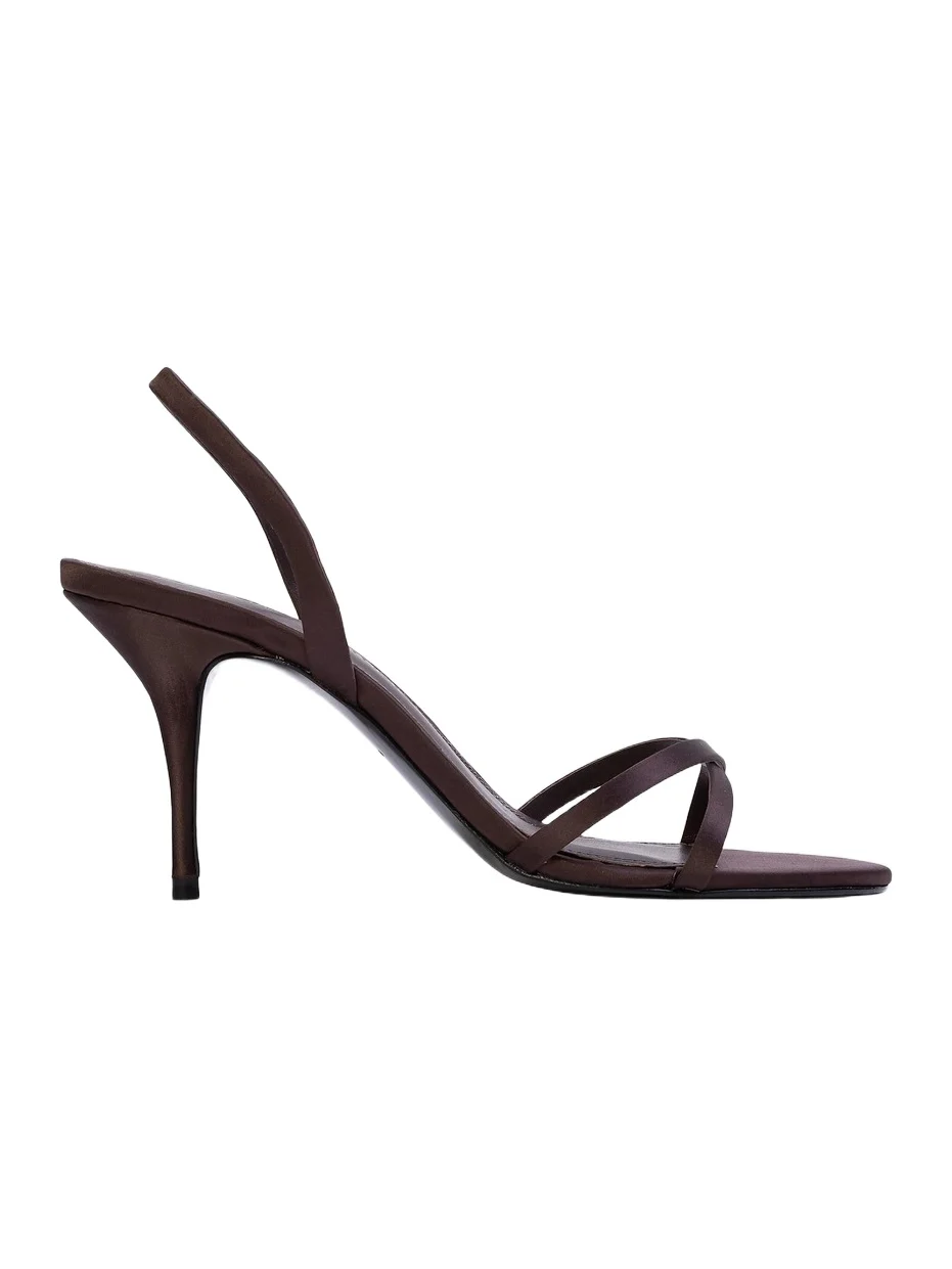 Black Suede Studio Women's Jolla 80MM Satin Slingback Sandals
