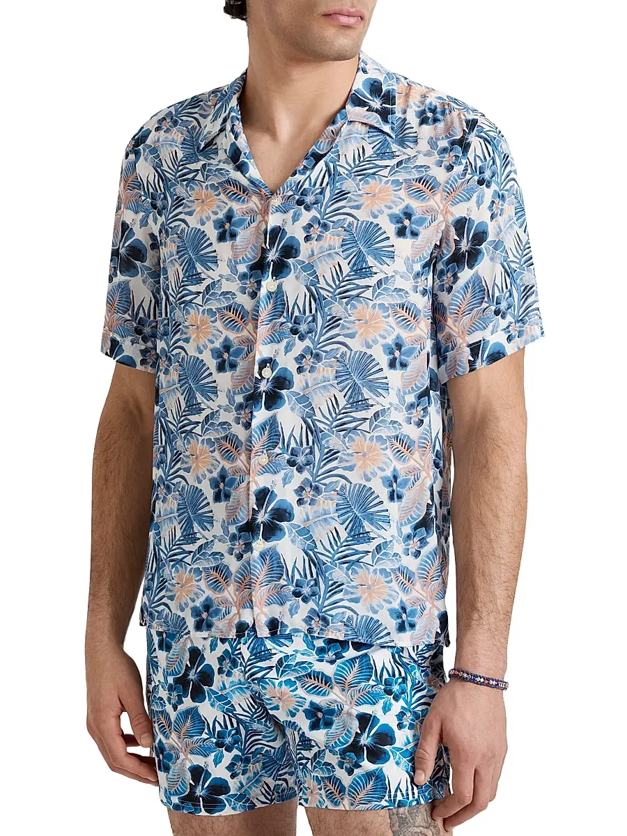 Vilebrequin Men's Island Flowers Bowling Shirt | Thumbnail 3 Vilebrequin Men's Island Flowers Bowling Shirt | Thumbnail 3