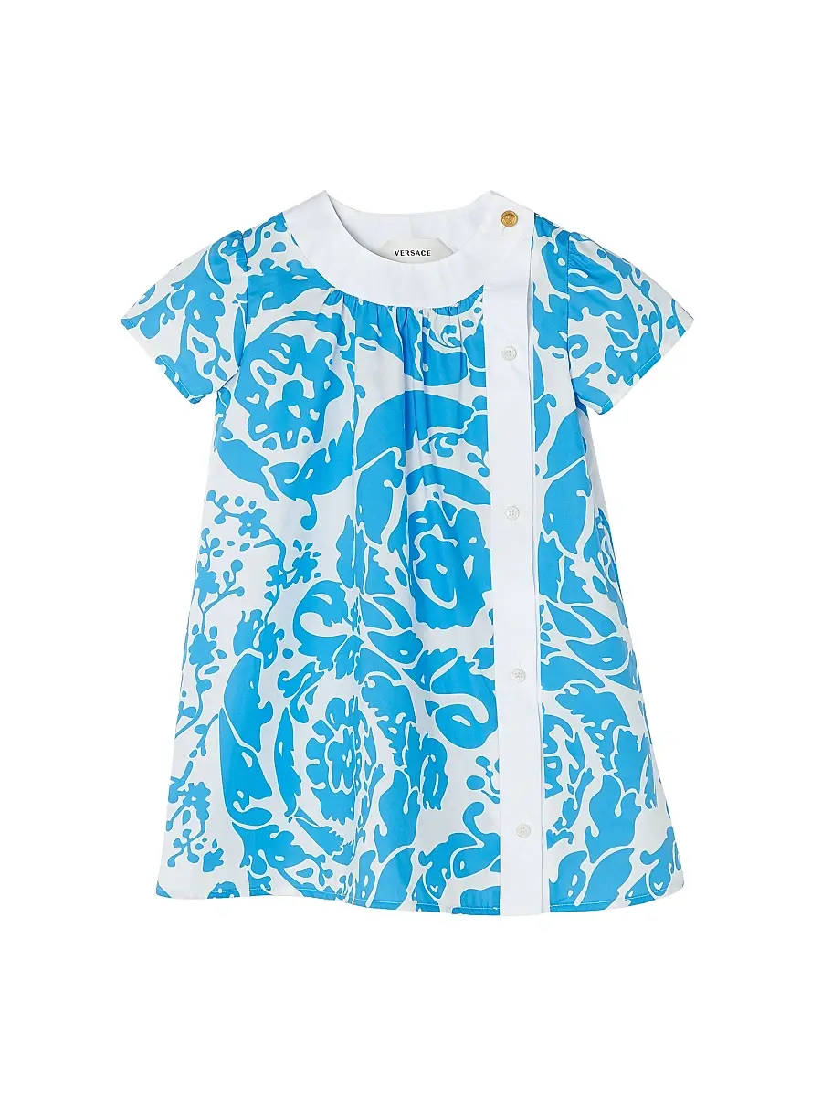 Versace Baby Girl's & Little Girl's Barocco-Print Cotton Poplin Dress - Azure Blue | Image 1 Versace Baby Girl's & Little Girl's Barocco-Print Cotton Poplin Dress - Azure Blue | Image 1