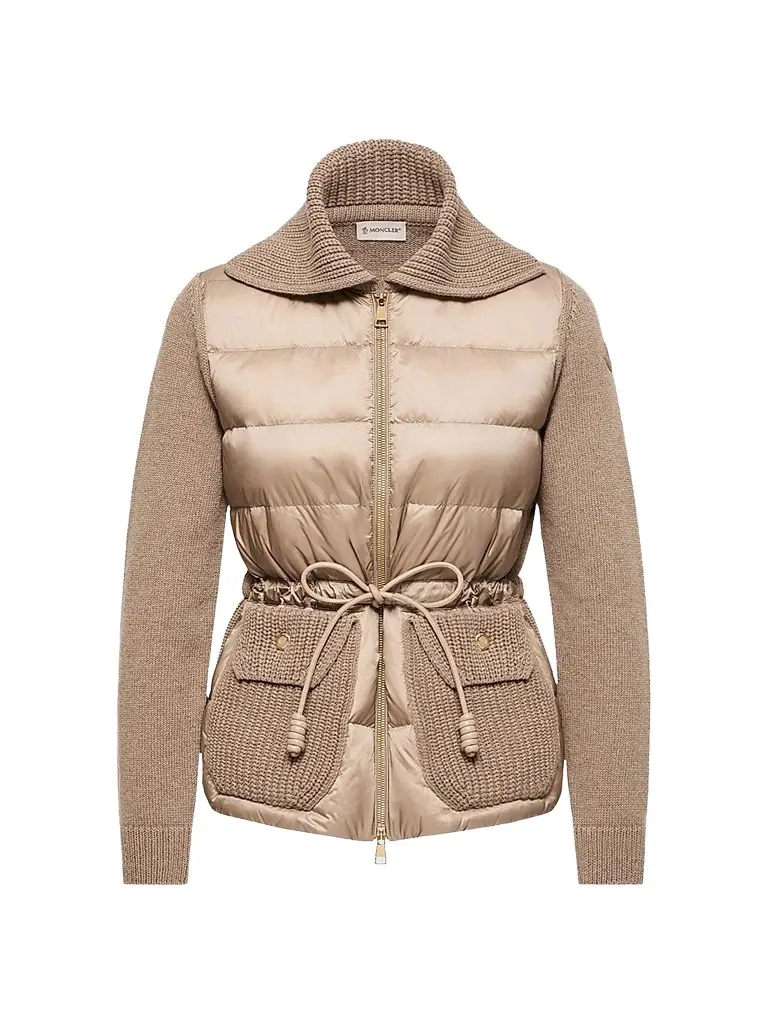 Moncler Women's Down-Filled Cardigan in Wool & Cashmere Blend - Beige | Image 1 Moncler Women's Down-Filled Cardigan in Wool & Cashmere Blend - Beige | Image 1