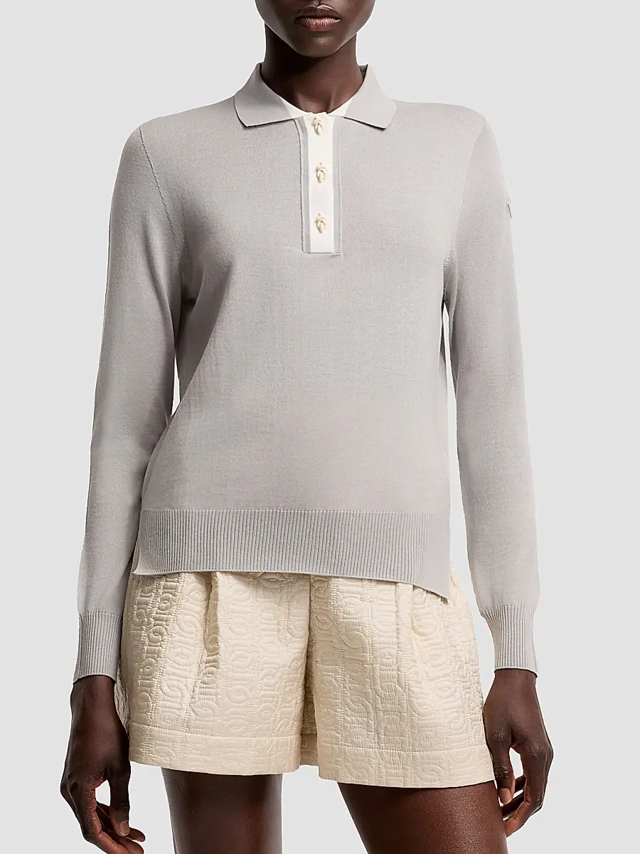 Moncler Women's Long Sleeve Polo Shirt in Wool | Thumbnail 2 Moncler Women's Long Sleeve Polo Shirt in Wool | Thumbnail 2