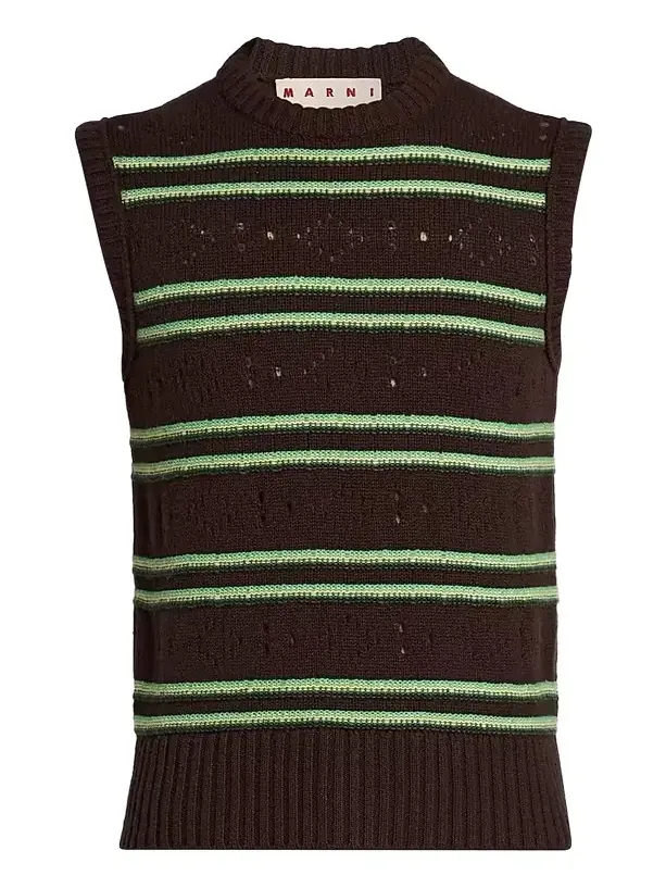 Marni Men's Striped Pointelle-Knit Cotton Sweater Vest