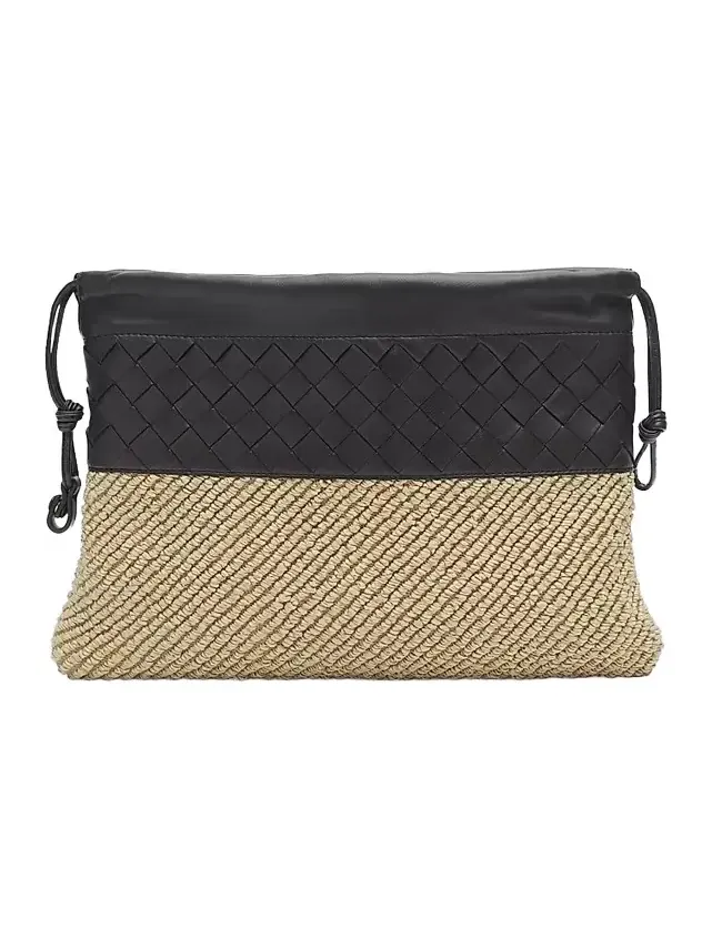 Women's Intrecciato Leather & Raffia Clutch - Natural Espresso Women's Intrecciato Leather & Raffia Clutch - Natural Espresso