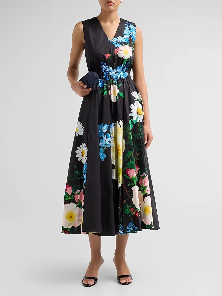 Elie Tahari Women's July The Athena Floral Pleated Midi Dress | Thumbnail 2 Elie Tahari Women's July The Athena Floral Pleated Midi Dress | Thumbnail 2