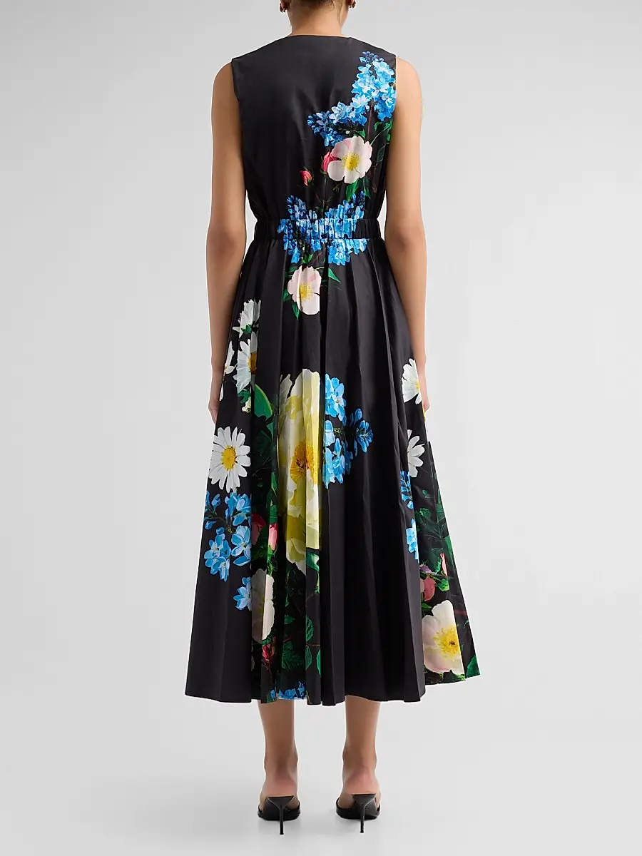 Elie Tahari Women's July The Athena Floral Pleated Midi Dress | Thumbnail 3 Elie Tahari Women's July The Athena Floral Pleated Midi Dress | Thumbnail 3