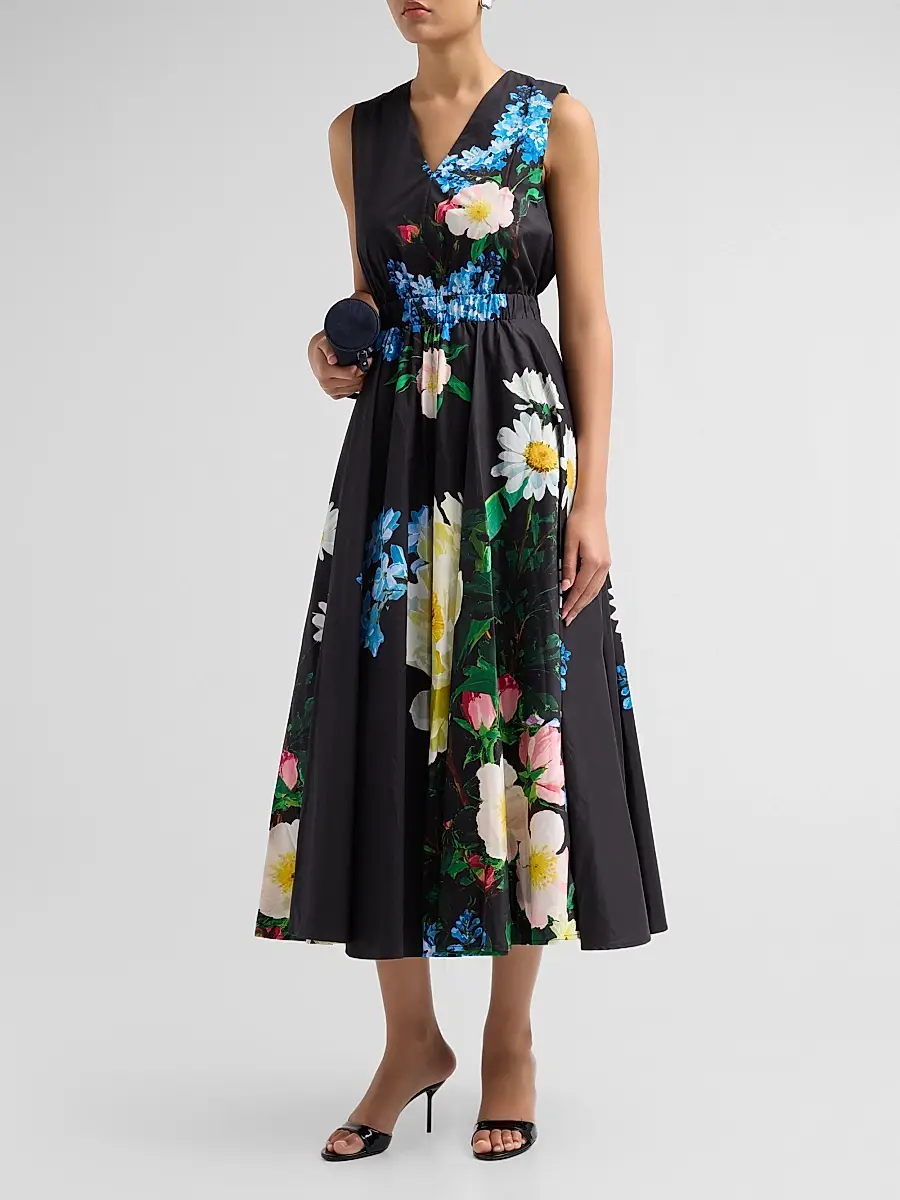 Elie Tahari Women's July The Athena Floral Pleated Midi Dress | Thumbnail 4 Elie Tahari Women's July The Athena Floral Pleated Midi Dress | Thumbnail 4