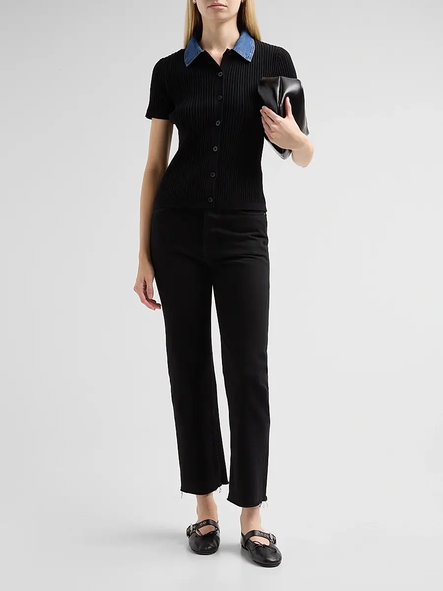 Elie Tahari Women's July Remington Denim Collar Short-Sleeve Sweater | Thumbnail 2 Elie Tahari Women's July Remington Denim Collar Short-Sleeve Sweater | Thumbnail 2