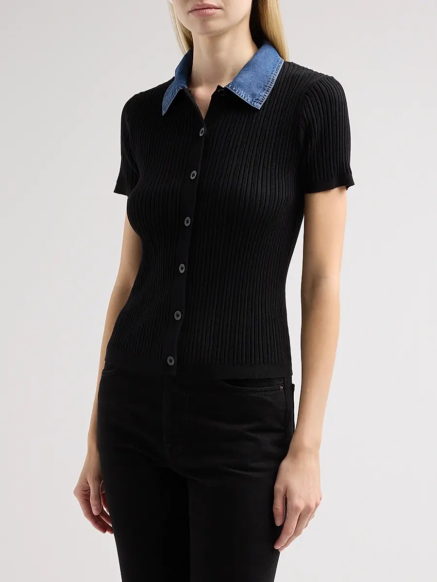 Elie Tahari Women's July Remington Denim Collar Short-Sleeve Sweater | Thumbnail 4 Elie Tahari Women's July Remington Denim Collar Short-Sleeve Sweater | Thumbnail 4