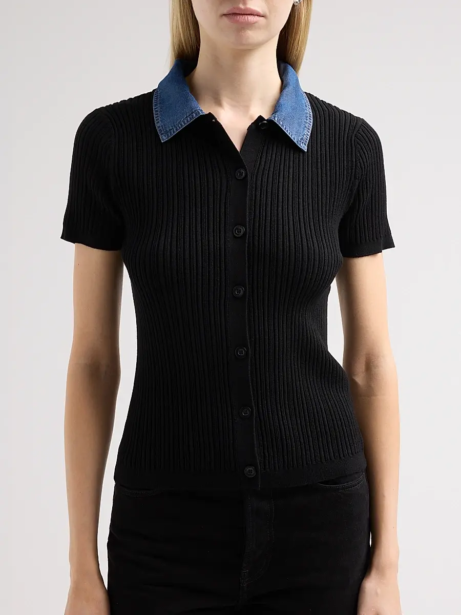 Elie Tahari Women's July Remington Denim Collar Short-Sleeve Sweater | Thumbnail 5 Elie Tahari Women's July Remington Denim Collar Short-Sleeve Sweater | Thumbnail 5