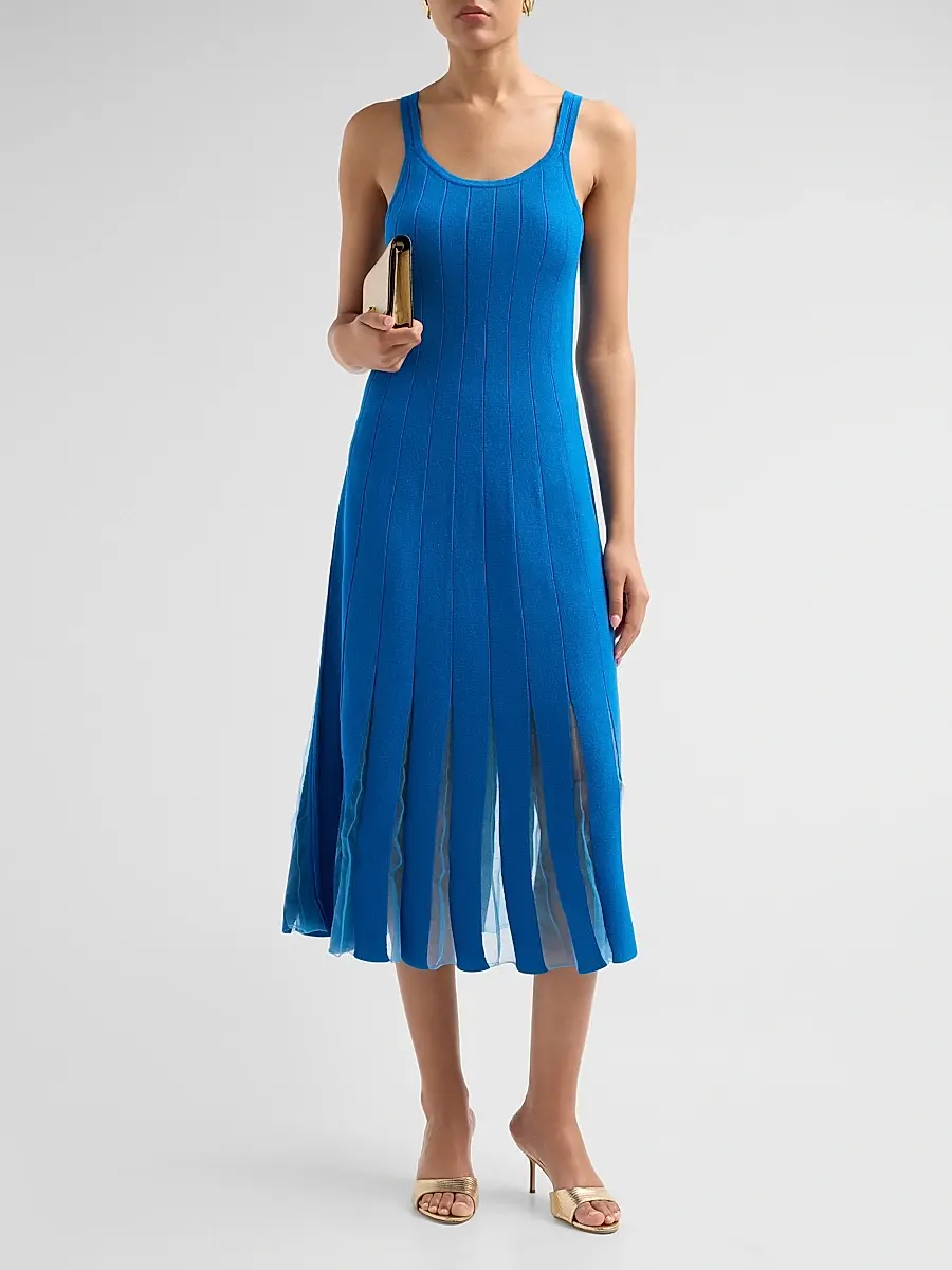 Elie Tahari Women's Raelynn Rib-Knit Pleated A-Line Midi Dress | Thumbnail 2
