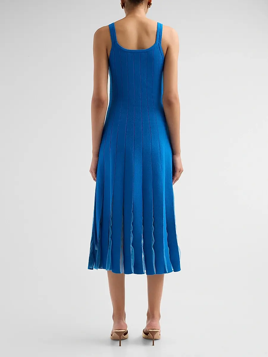 Elie Tahari Women's Raelynn Rib-Knit Pleated A-Line Midi Dress | Thumbnail 3