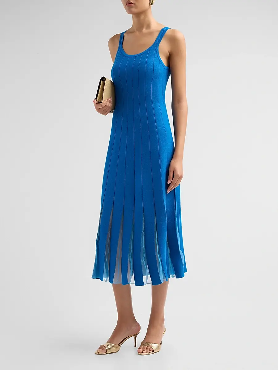 Elie Tahari Women's Raelynn Rib-Knit Pleated A-Line Midi Dress | Thumbnail 4