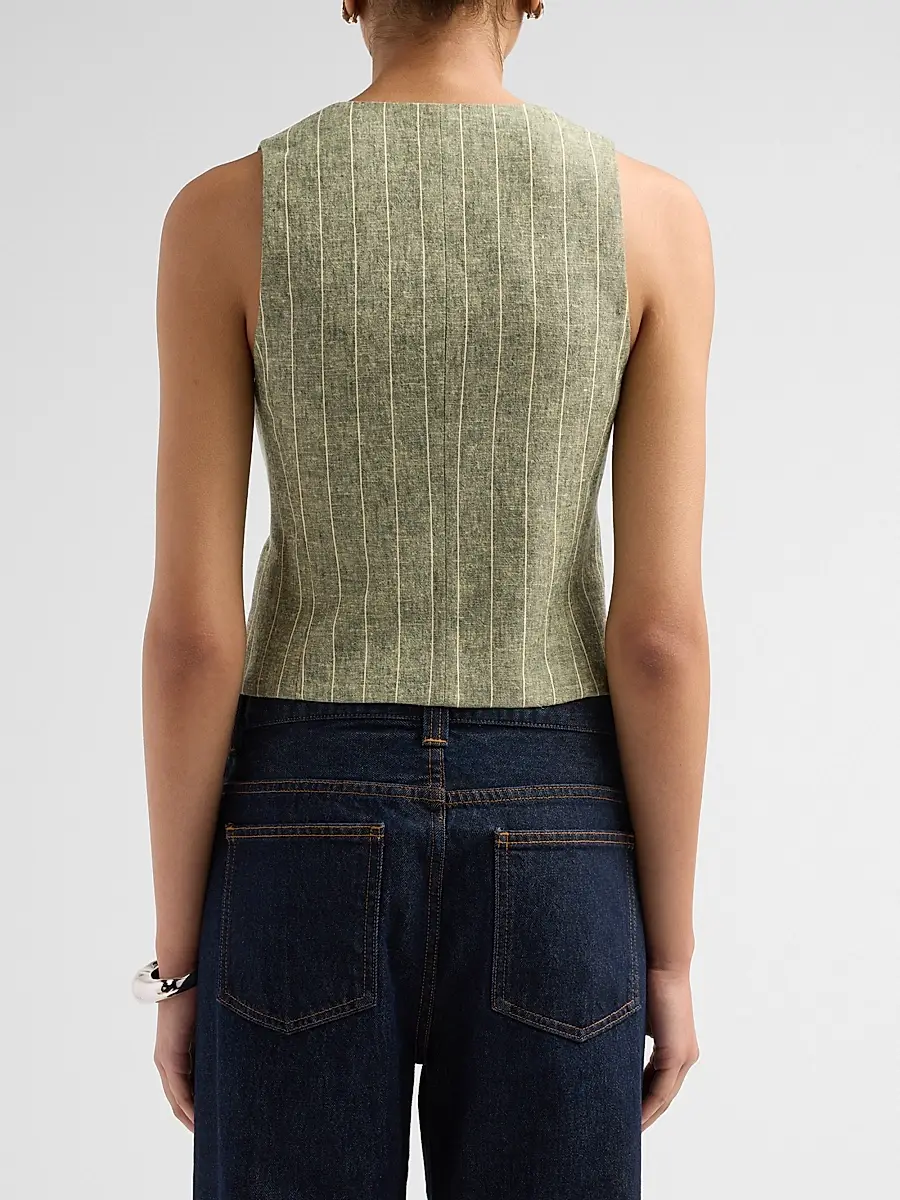 L'Agence Women's Drina Pinstripe Linen-Blend Vest | Thumbnail 3 L'Agence Women's Drina Pinstripe Linen-Blend Vest | Thumbnail 3